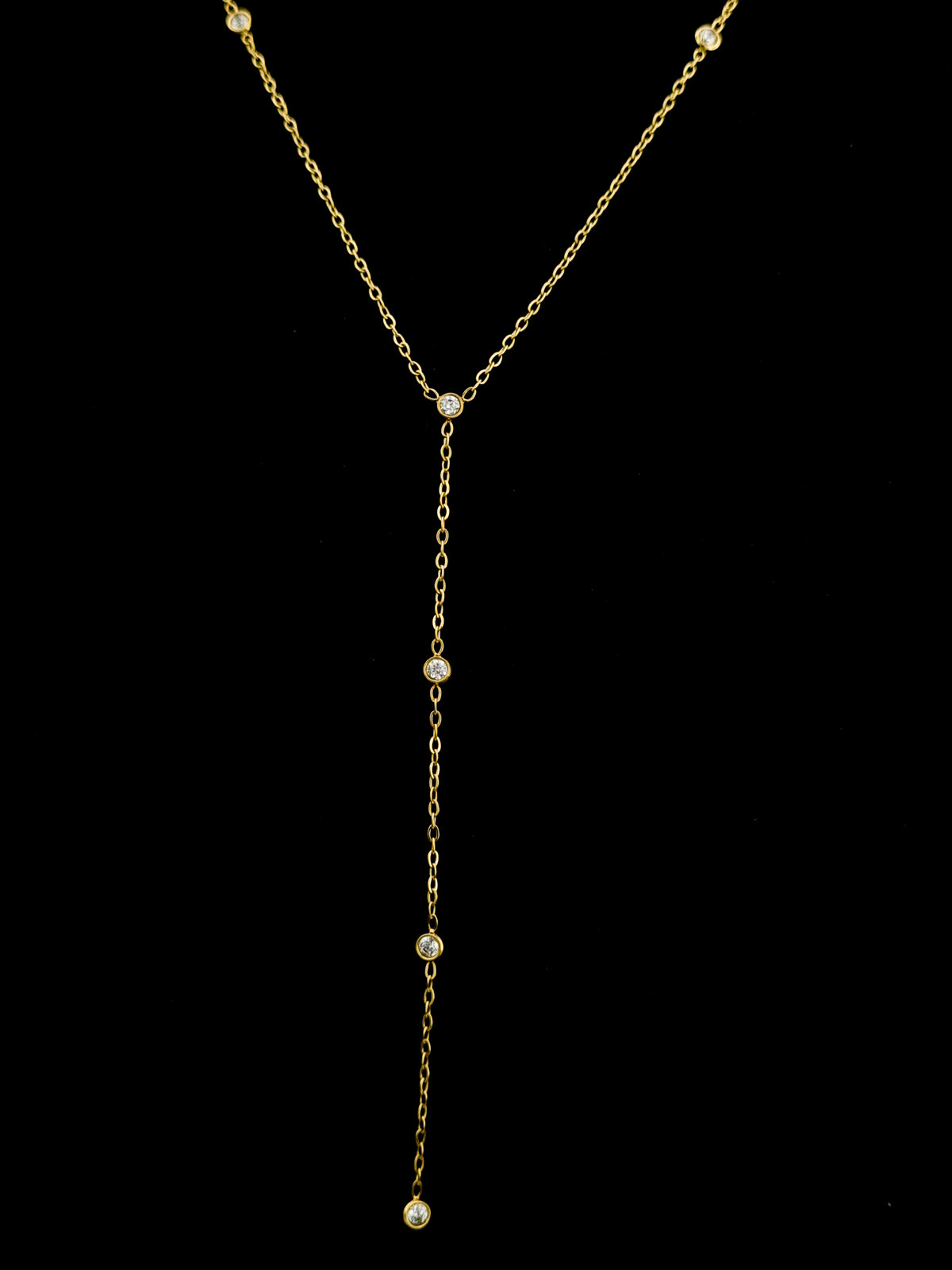 CZ Bezel Station Lariat Y-Necklace