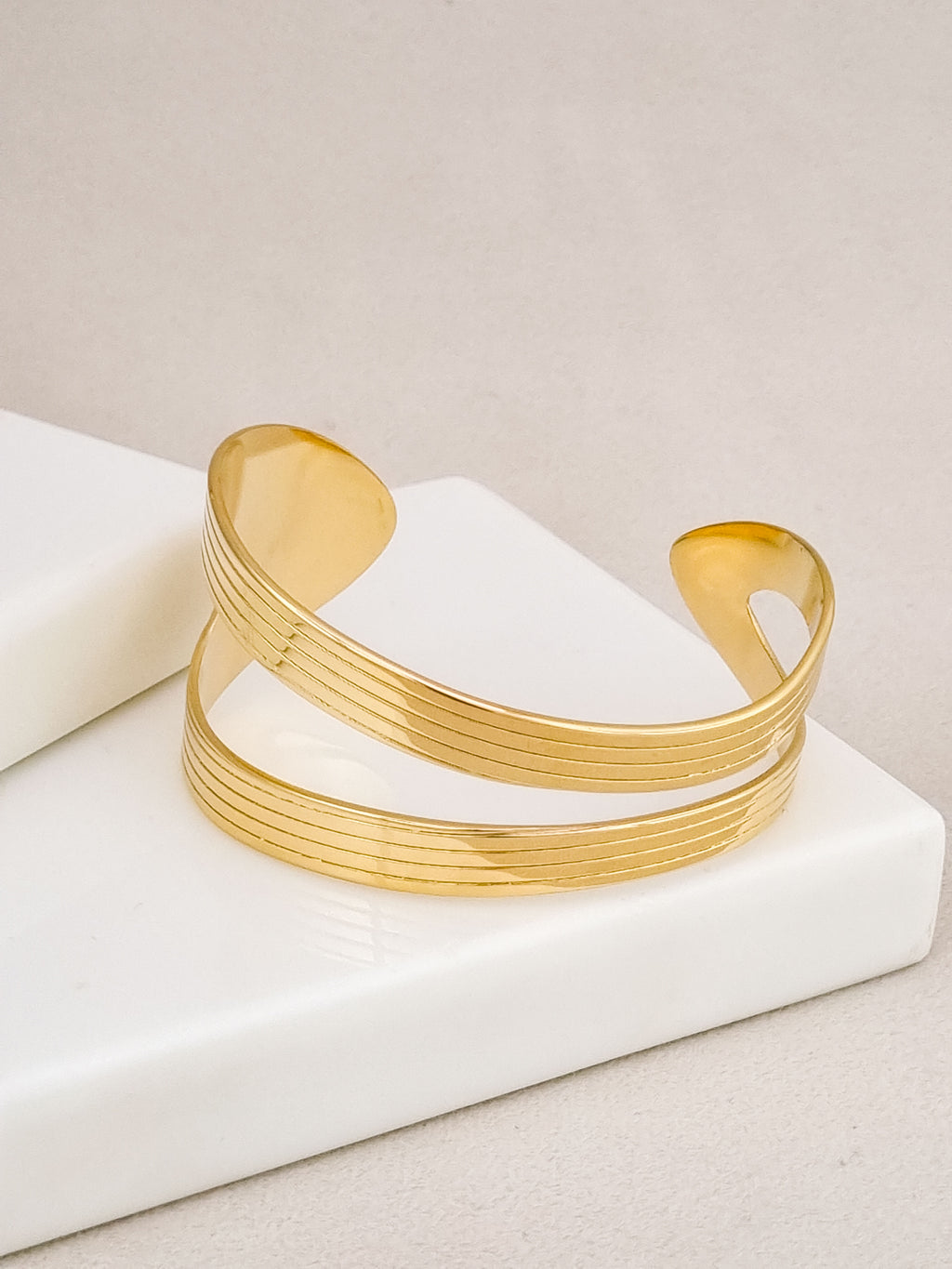 Ridged Column Open Cuff Bracelet