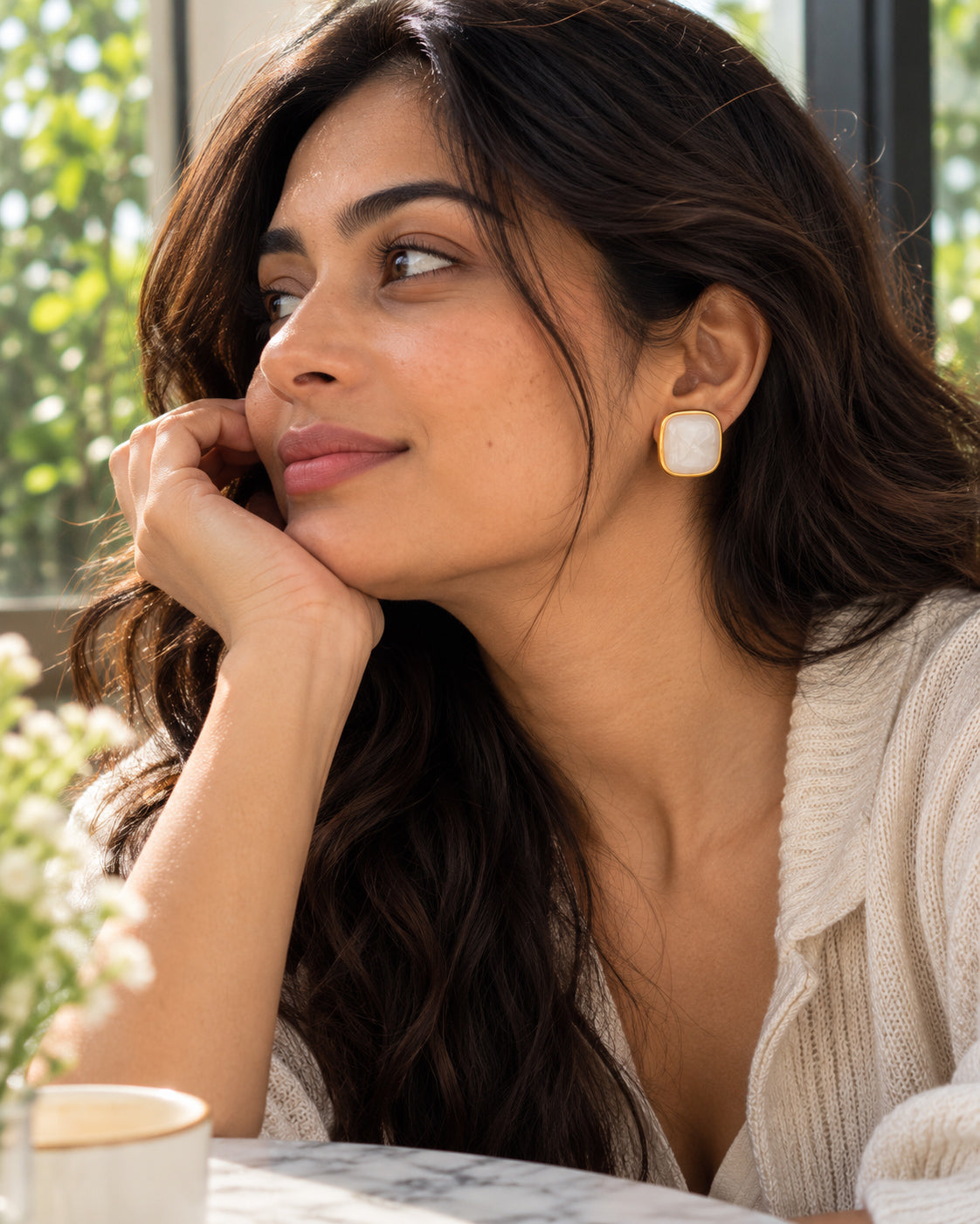Cognac Resin Cushion Statement Stud Earrings