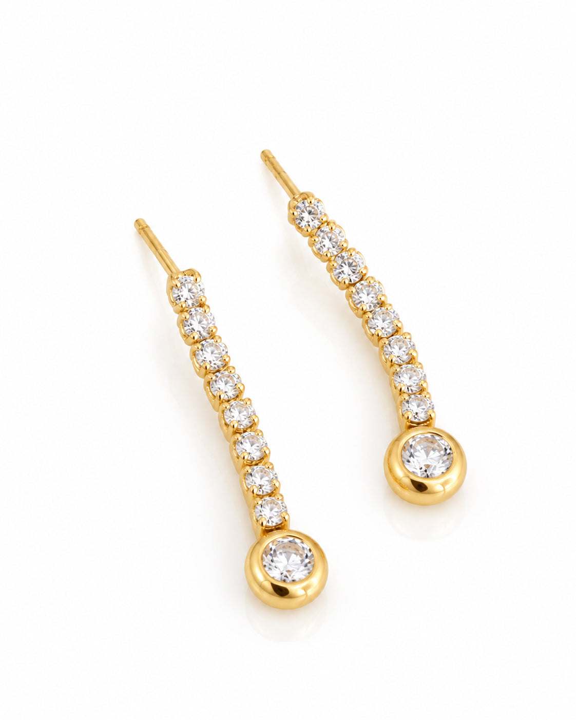 Tennis Bar Bezel Drop Stud Earrings