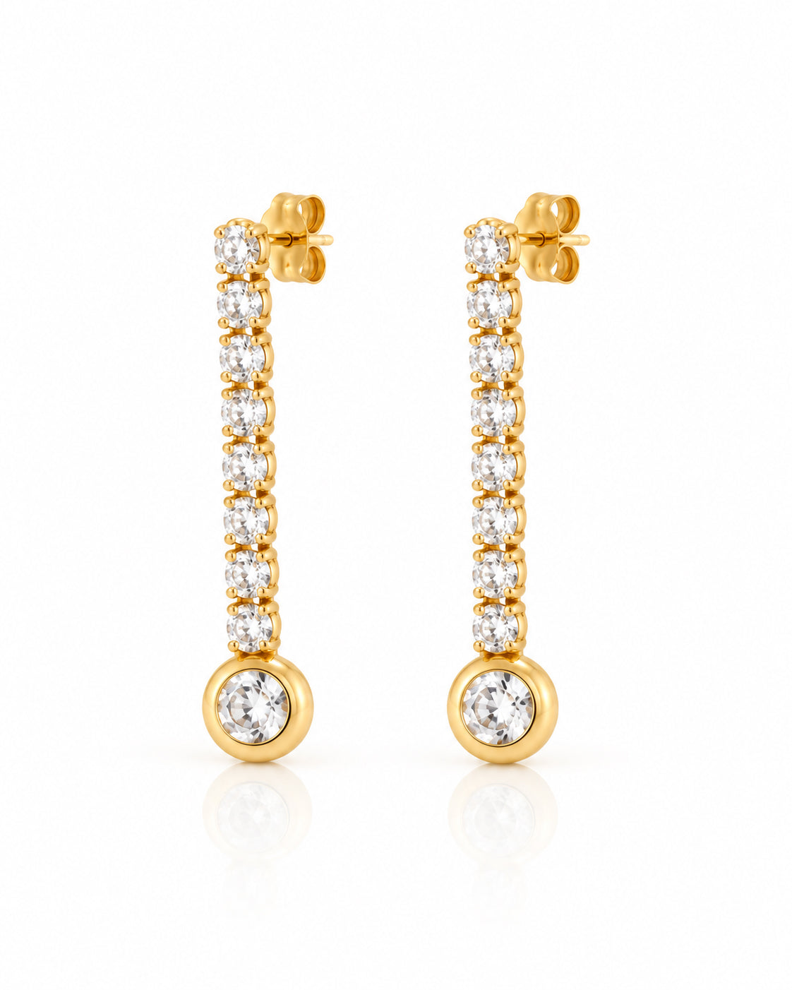 Tennis Bar Bezel Drop Stud Earrings