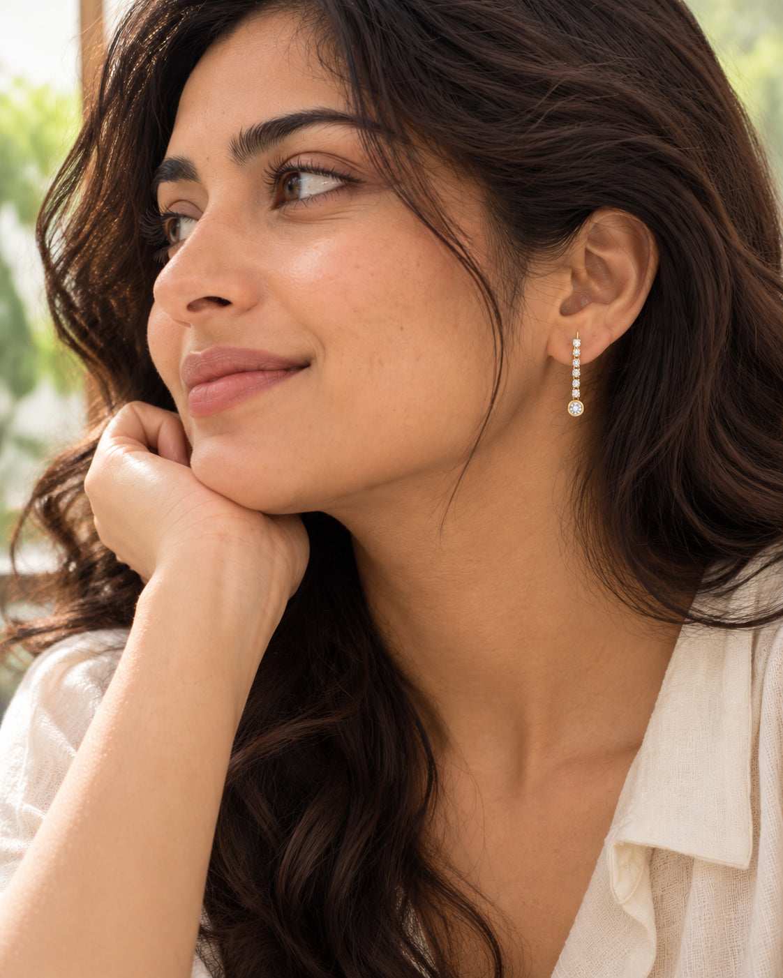 Tennis Bar Bezel Drop Stud Earrings