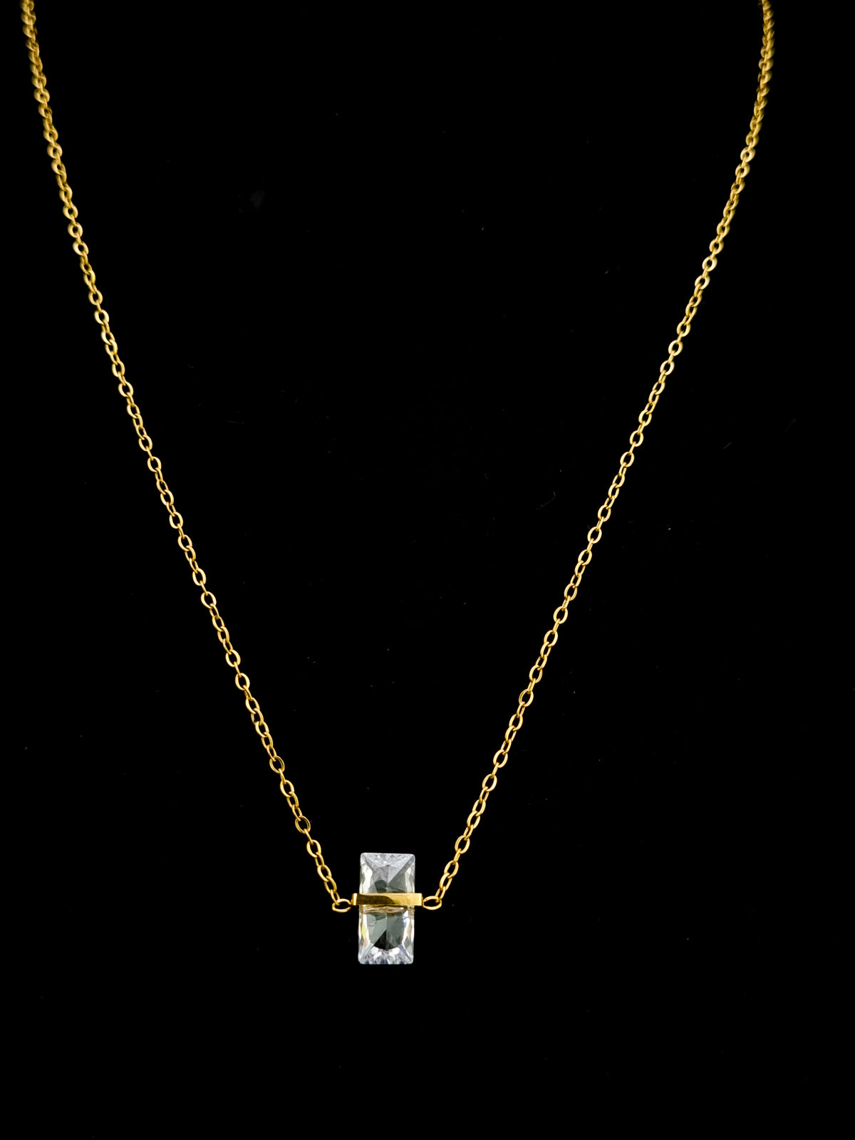 Baguette CZ Frame Slider Necklace