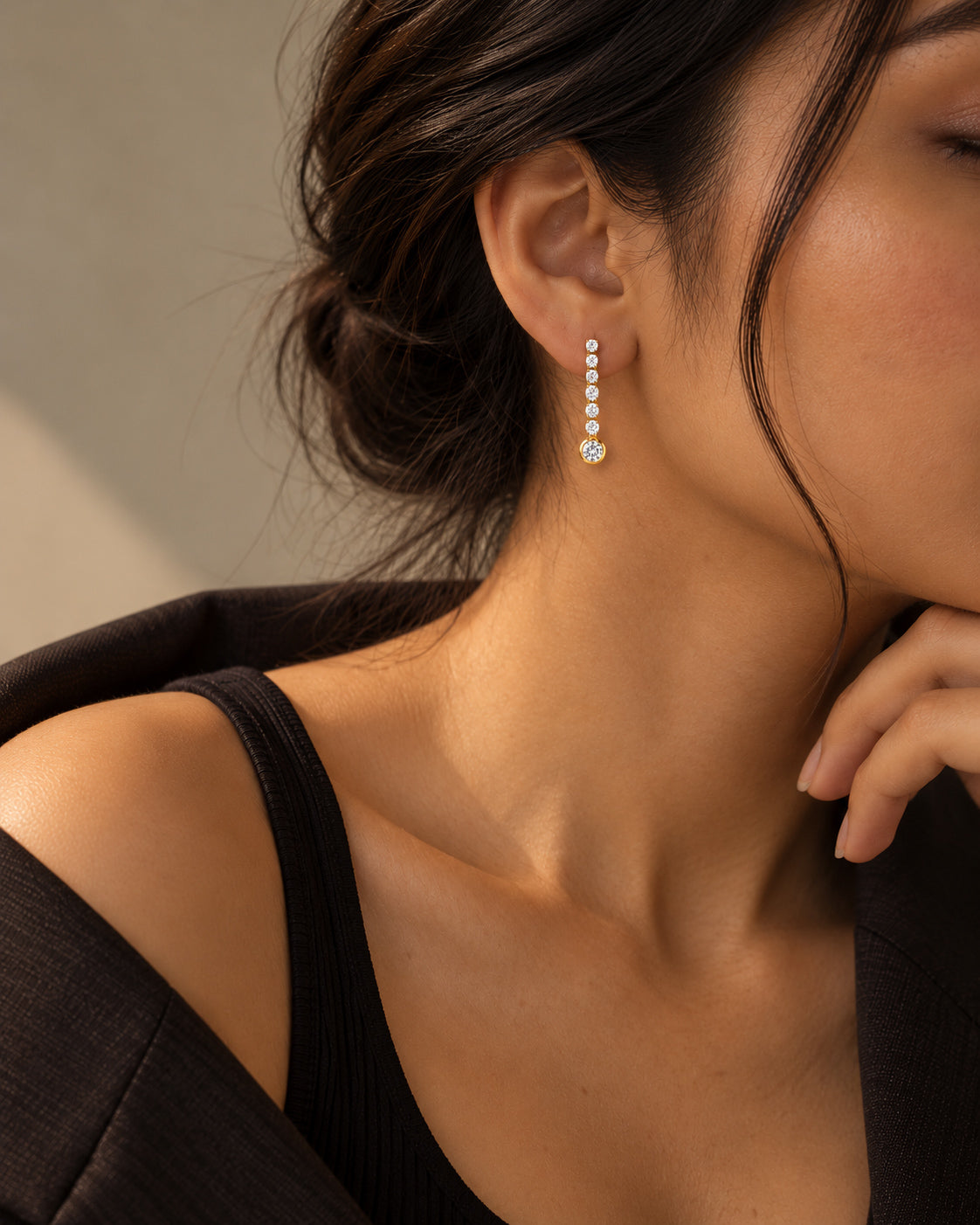 Tennis Bar Bezel Drop Stud Earrings