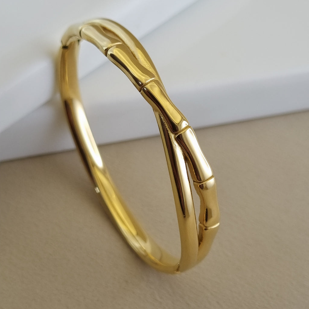 Zen Bamboo Joint Bangle – Anti-Tarnish, 18K Gold Plated & Waterproof