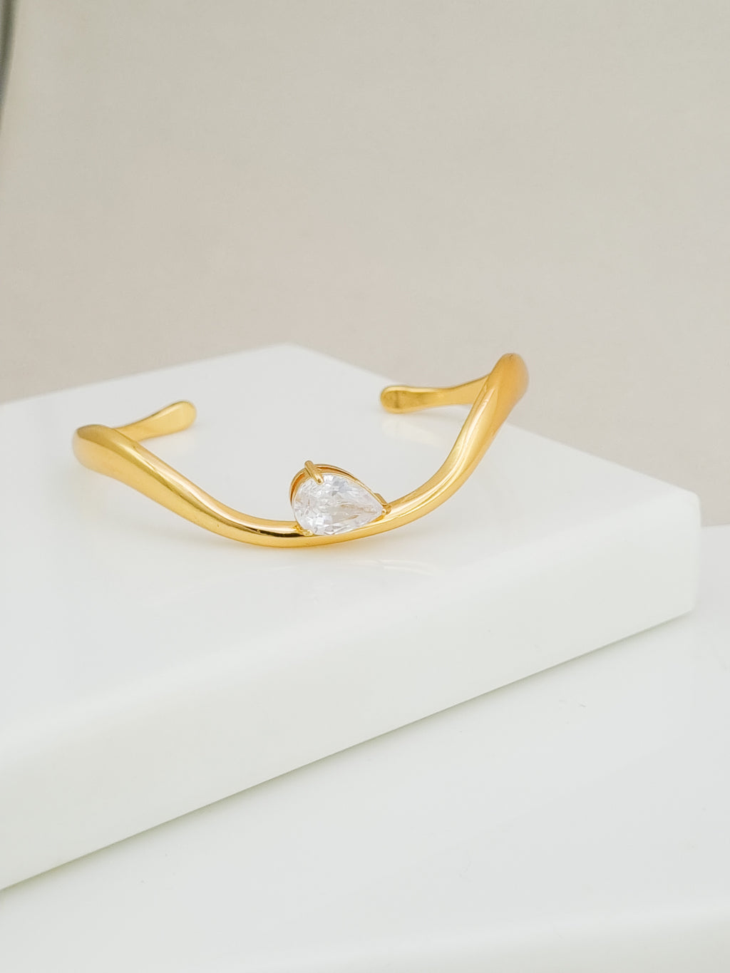 Molten Pear CZ Open Cuff Bracelet
