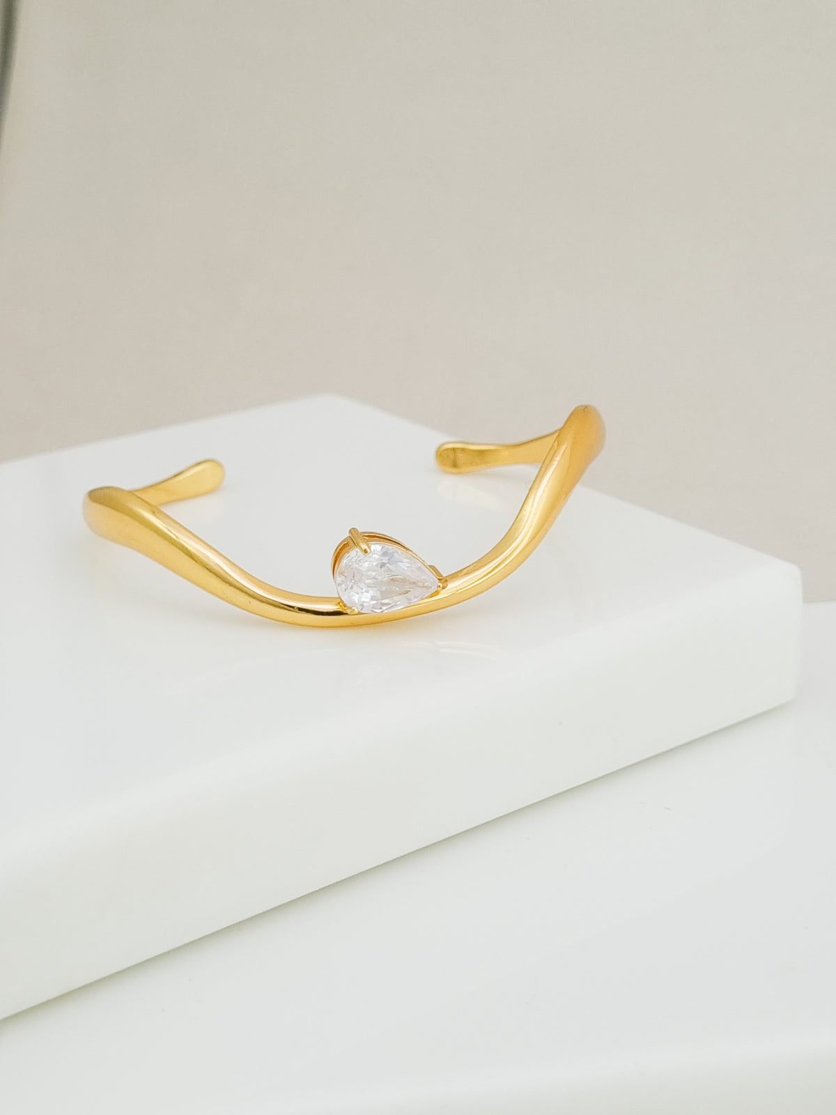 Molten Pear CZ Open Cuff Bracelet