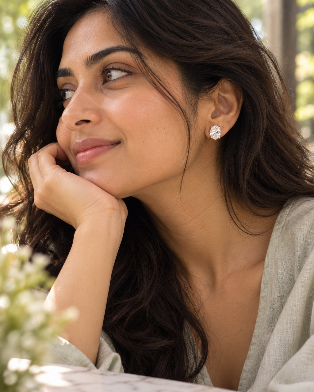 Oval CZ Four-Prong Solitaire Stud Earrings