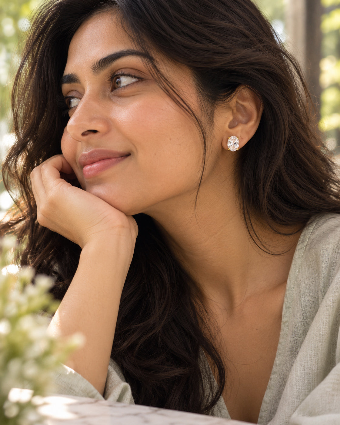 Oval CZ Four-Prong Solitaire Stud Earrings