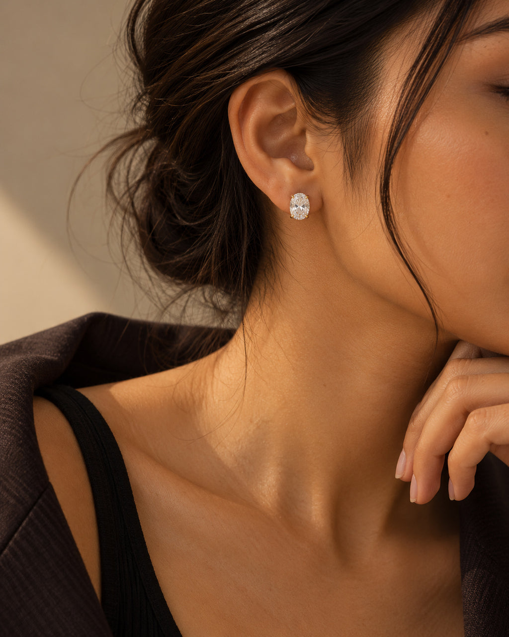Oval CZ Four-Prong Solitaire Stud Earrings