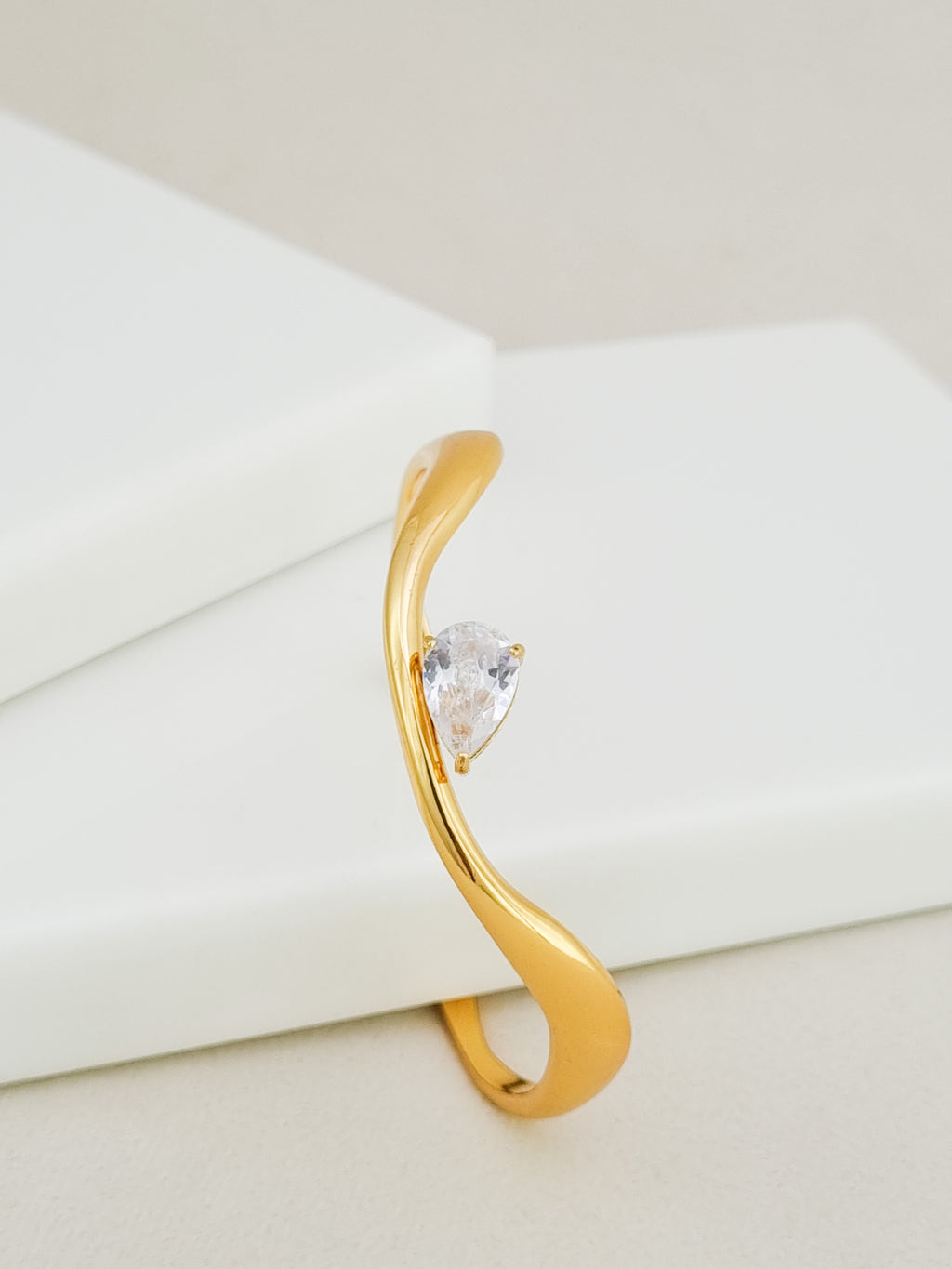 Molten Pear CZ Open Cuff Bracelet