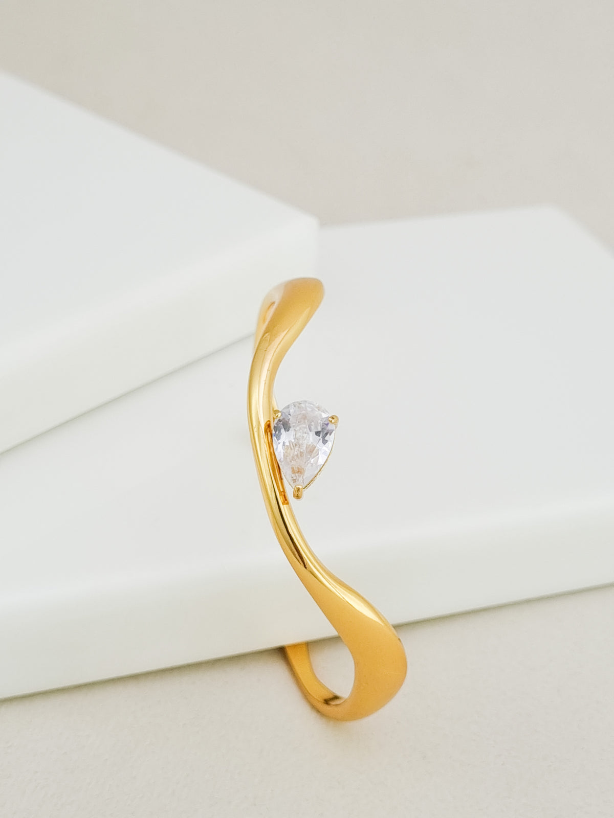 Molten Pear CZ Open Cuff Bracelet