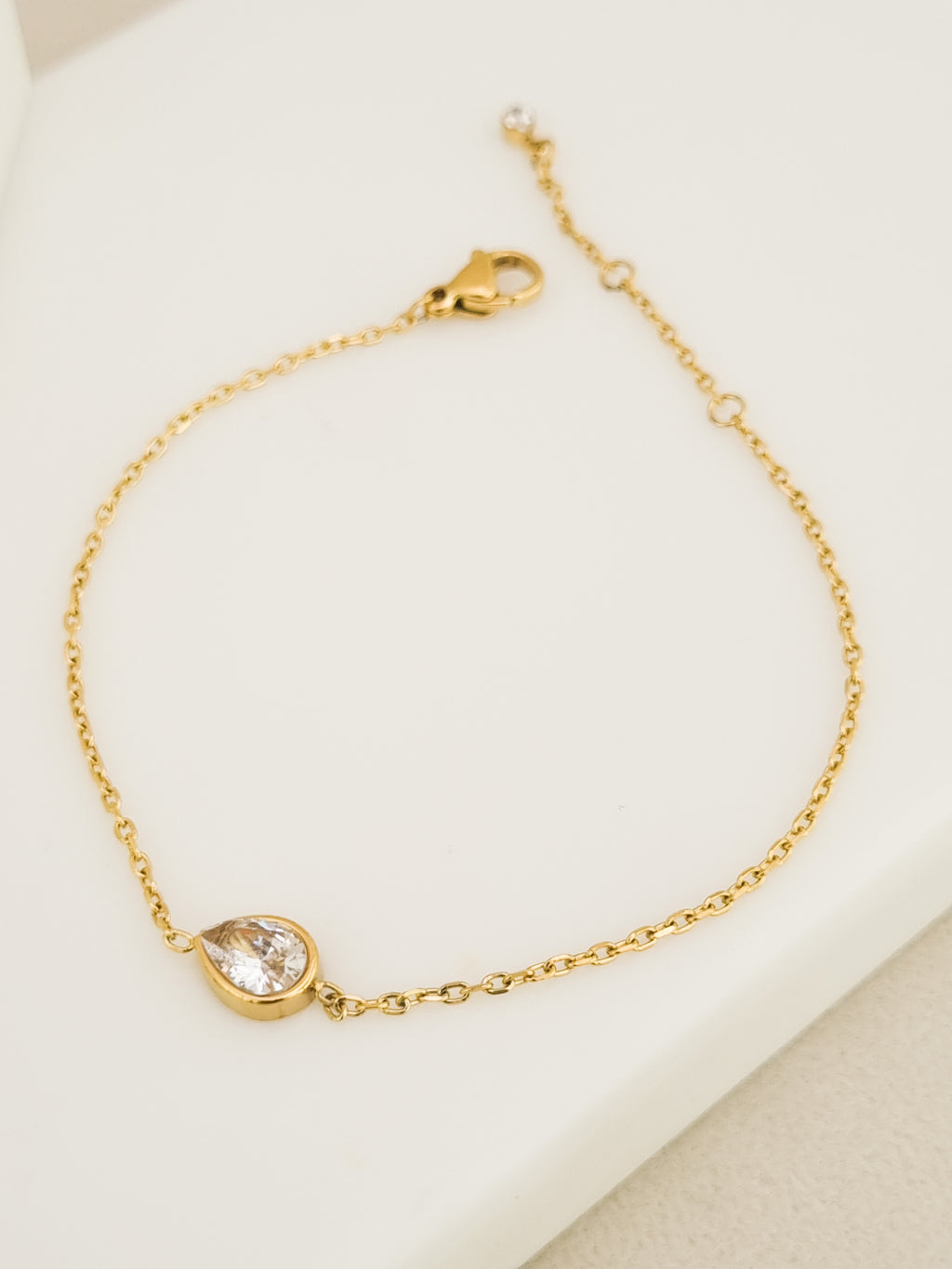 Pear CZ Bezel Solitaire Chain Bracelet