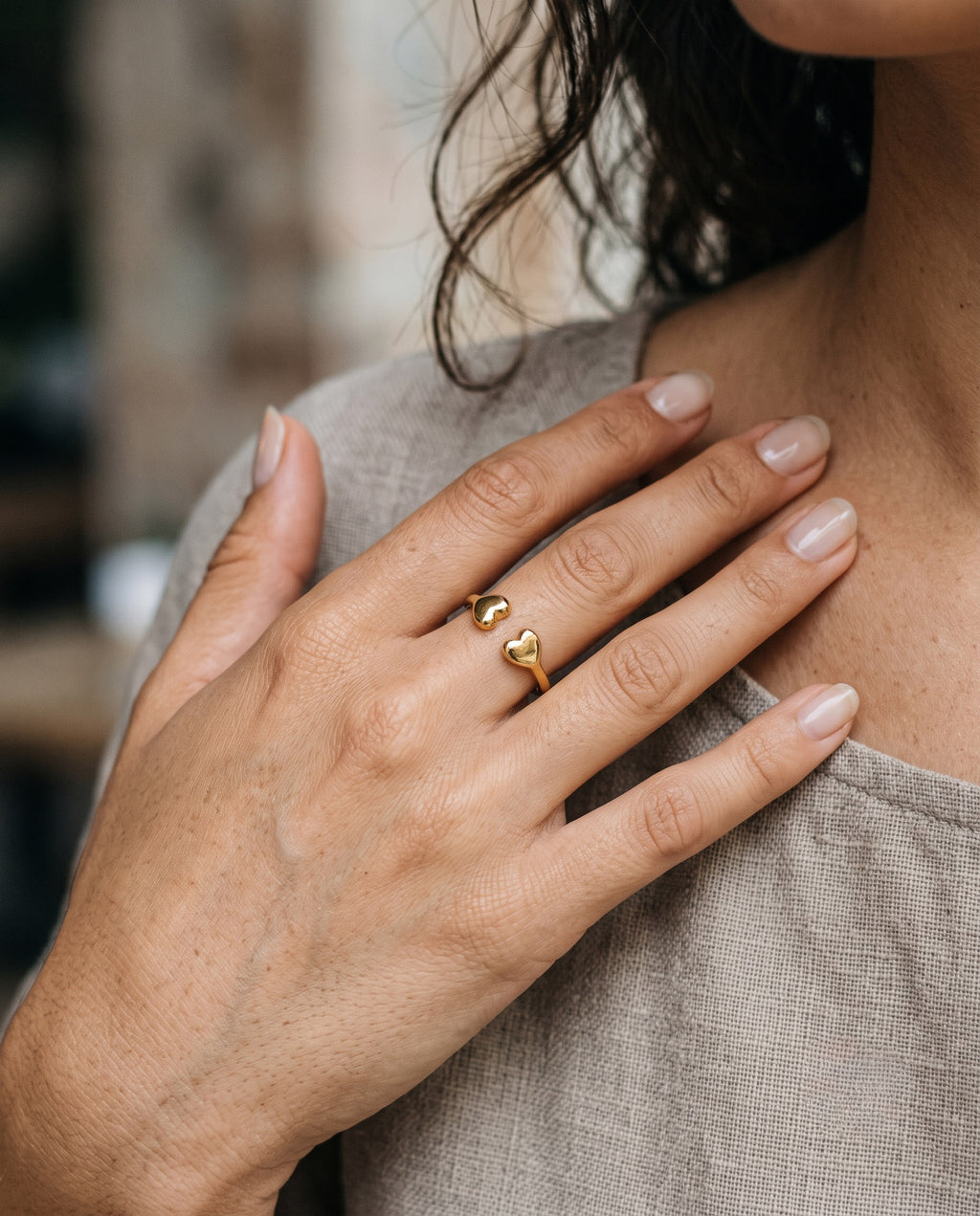 Double Heart Open Band Ring