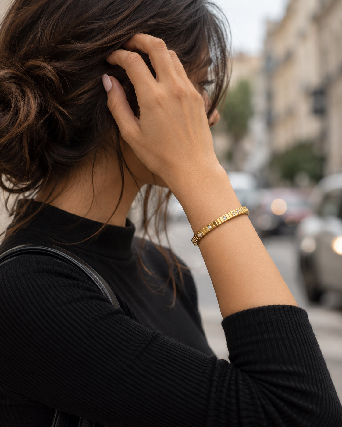 CZ Station Side Lock Cuff Bracelet