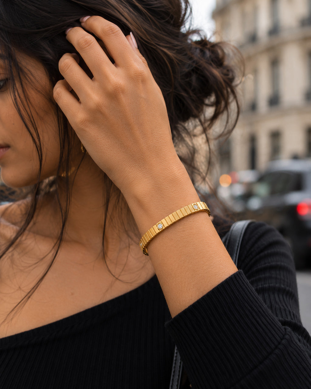 CZ Station Side Lock Cuff Bracelet