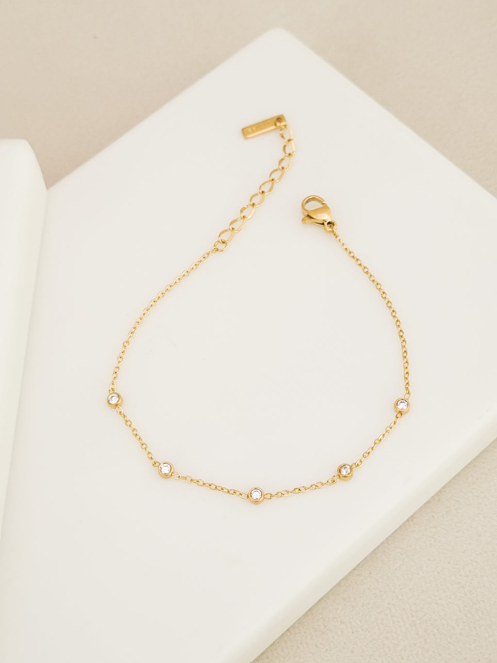 Bezel CZ Station Chain Bracelet