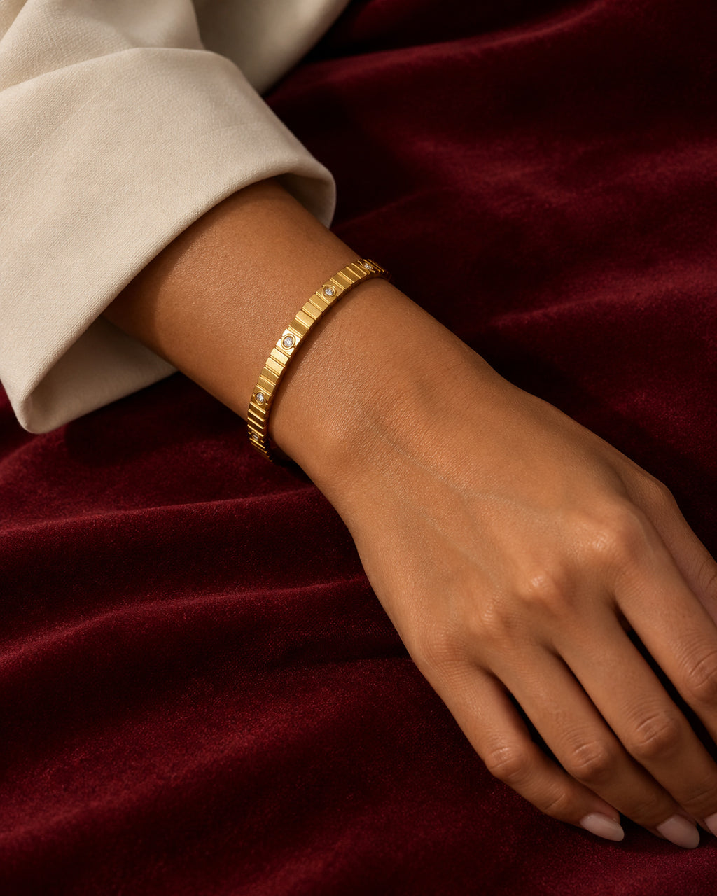 CZ Station Side Lock Cuff Bracelet