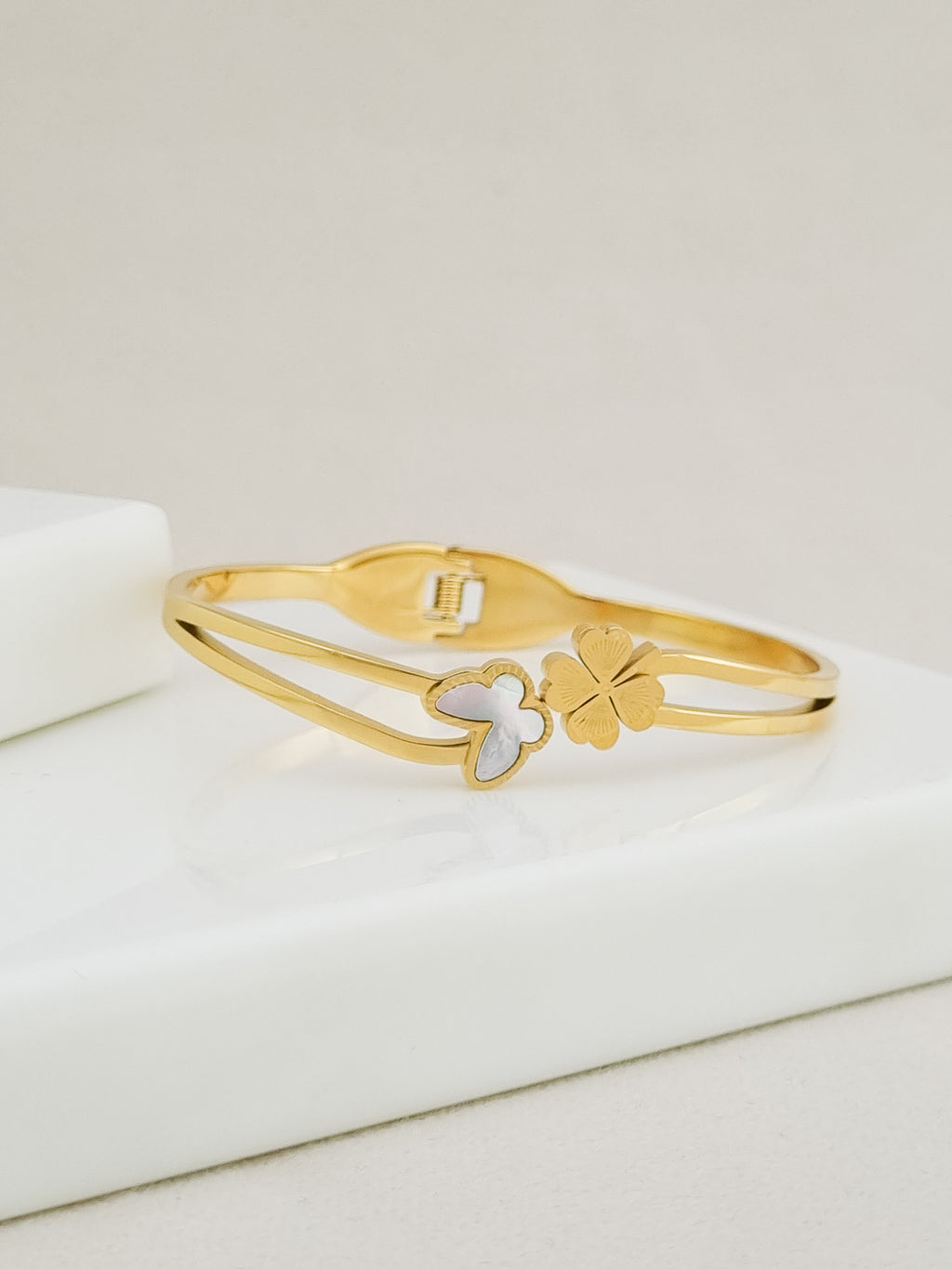 Butterfly Clover Duo Spring Cuff Bracelet