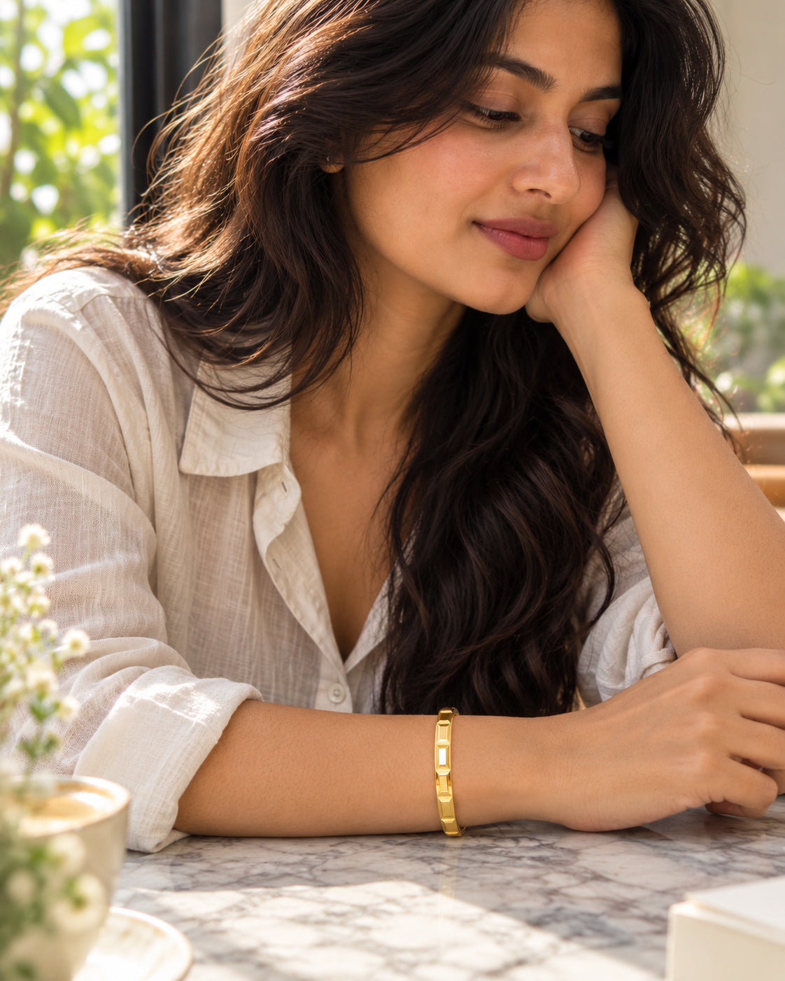 Faceted Block Side Lock Cuff Bracelet
