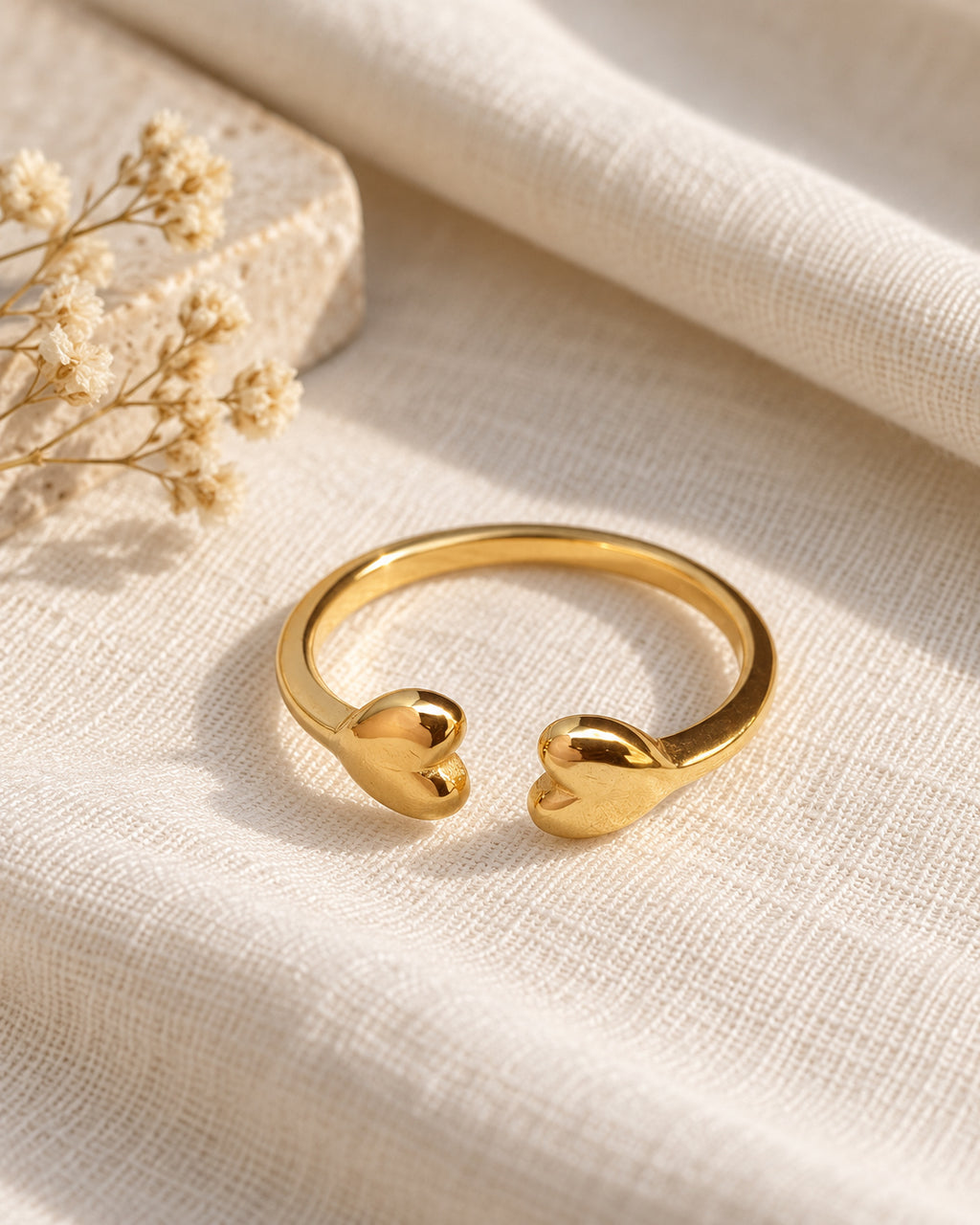 Double Heart Open Band Ring