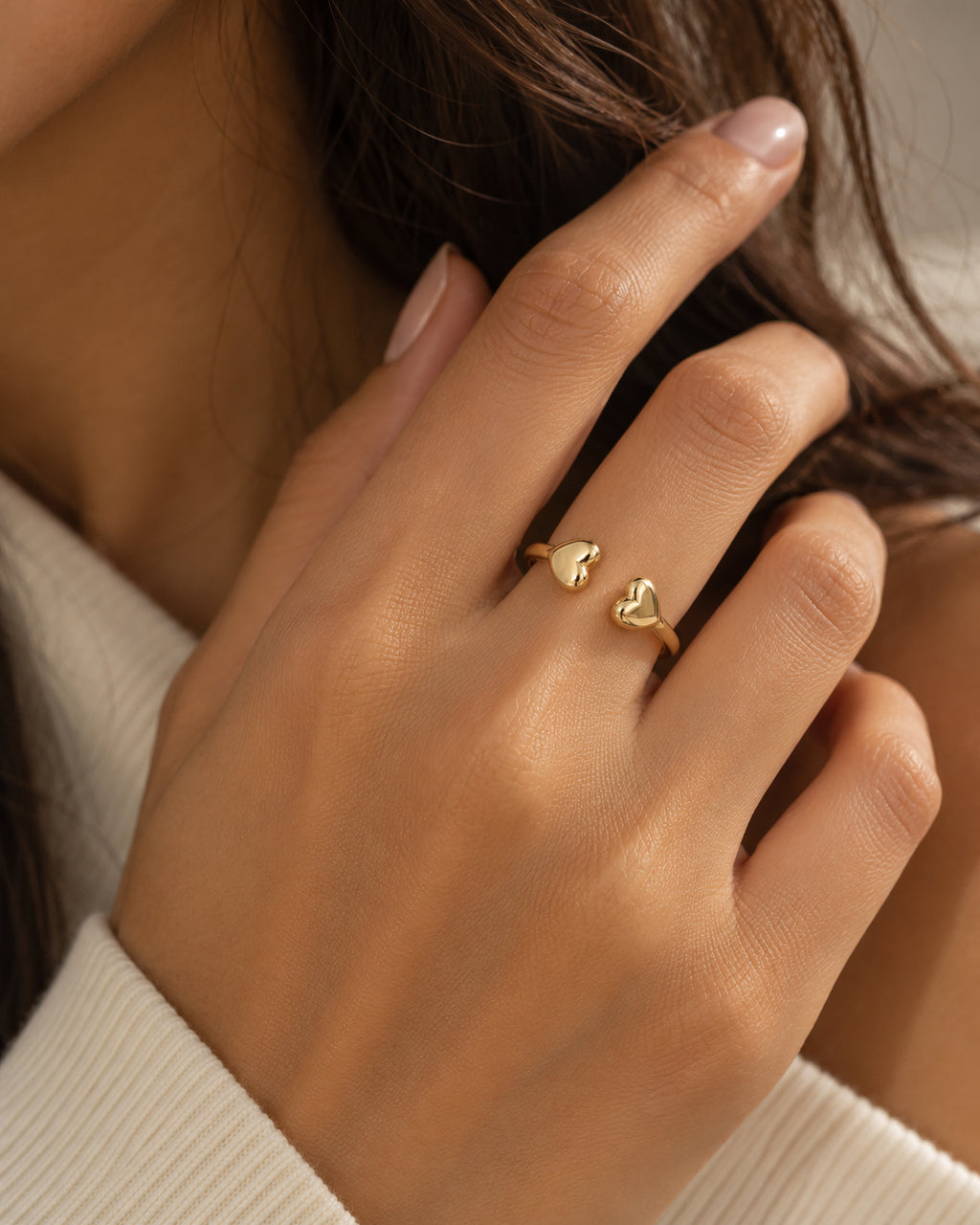 Double Heart Open Band Ring