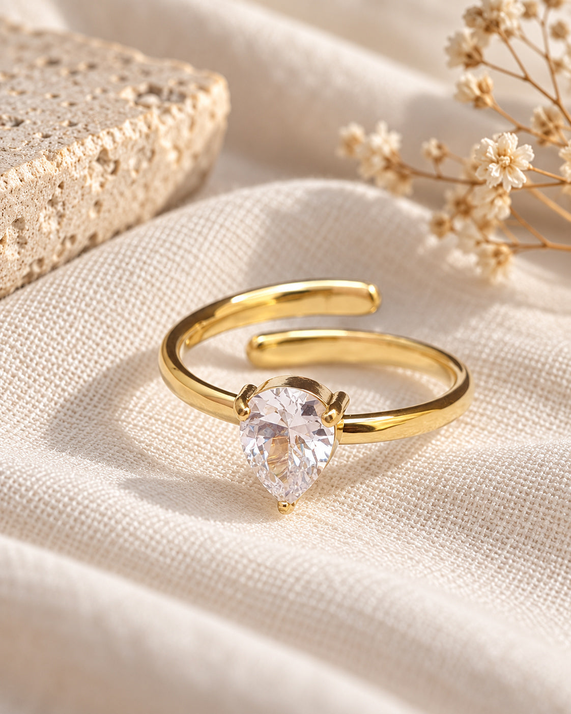Pear CZ Adjustable Wrap Ring