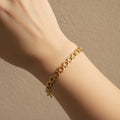 Waterproof gold circle bracelet, 18K gold plated halo links, anti-tarnish everyday jewelry, Treshire Golden Links collection.