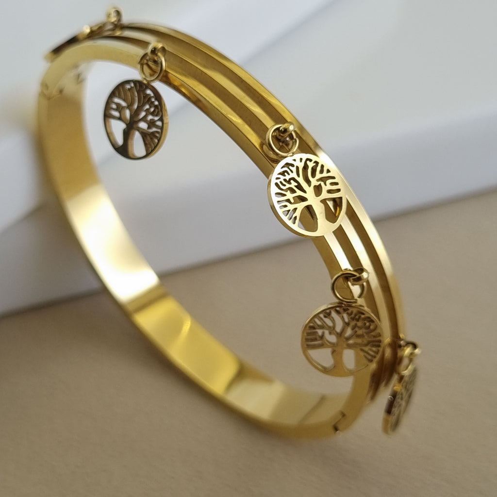 Tree of Life Charm Bangle – Anti-Tarnish, 18K Gold Plated & Waterproof