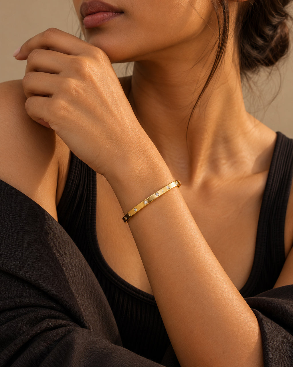 Scatter CZ Side Lock Cuff Bracelet