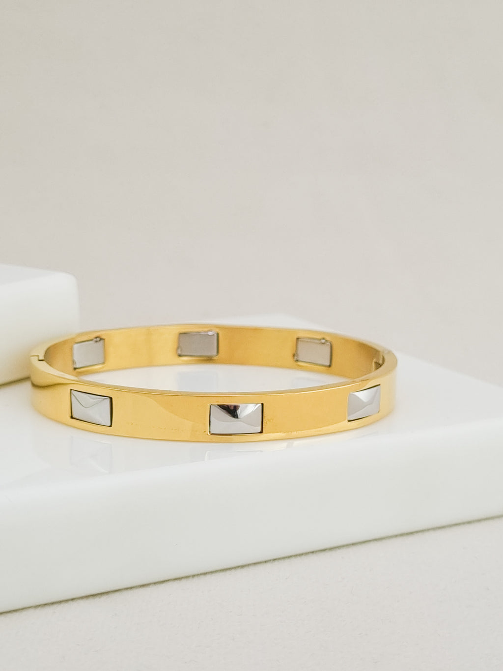 Pyramid Stud Side Lock Cuff Bracelet