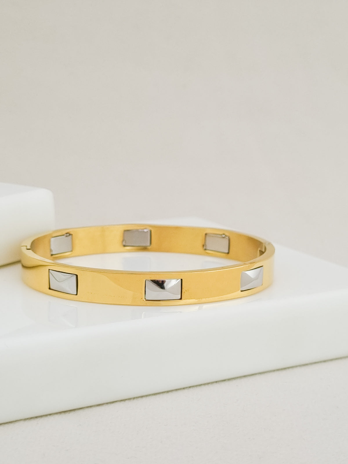 Pyramid Stud Side Lock Cuff Bracelet