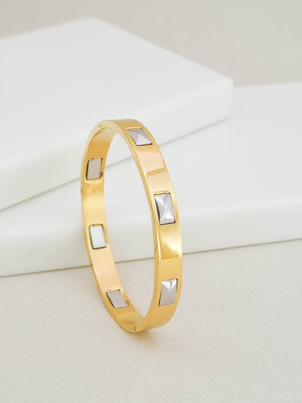Pyramid Stud Side Lock Cuff Bracelet