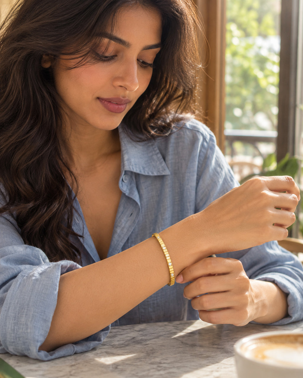 CZ Tile Row Side Lock Cuff Bracelet