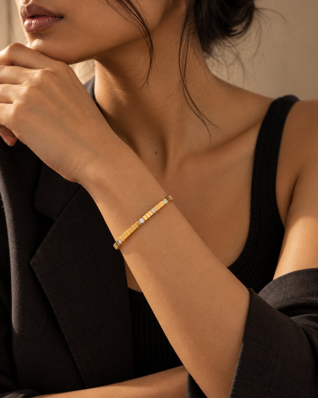 CZ Tile Row Side Lock Cuff Bracelet