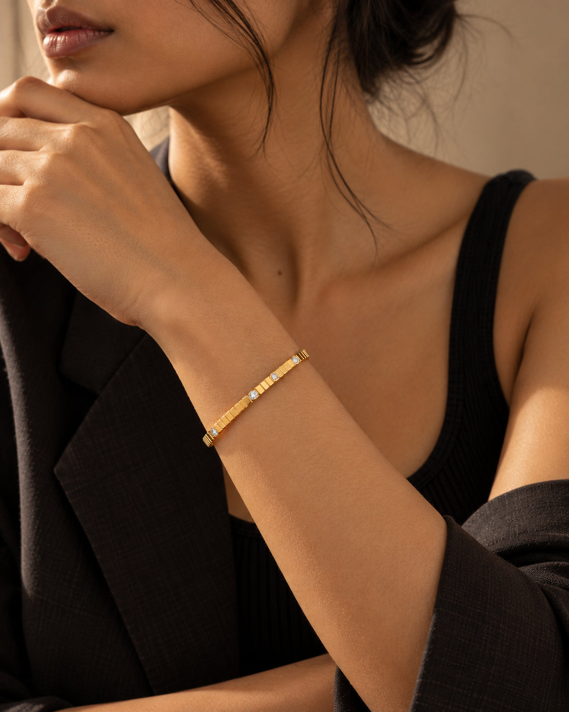 CZ Tile Row Side Lock Cuff Bracelet
