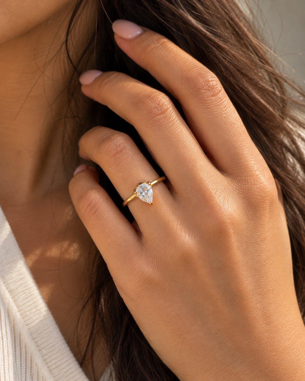 Pear CZ Adjustable Wrap Ring