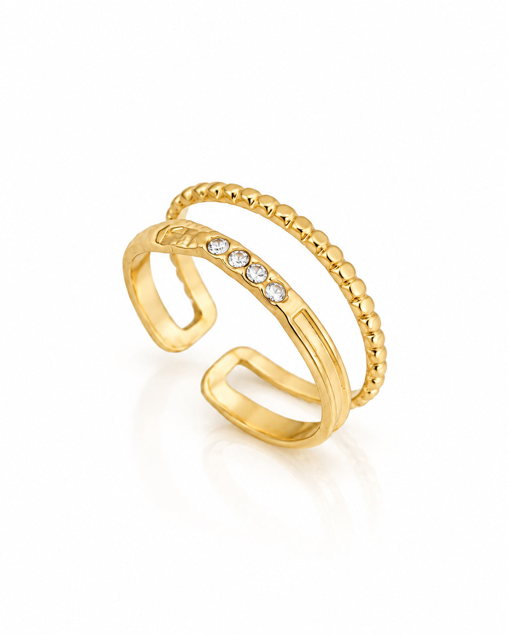 Trio CZ Beaded Double Band Ring