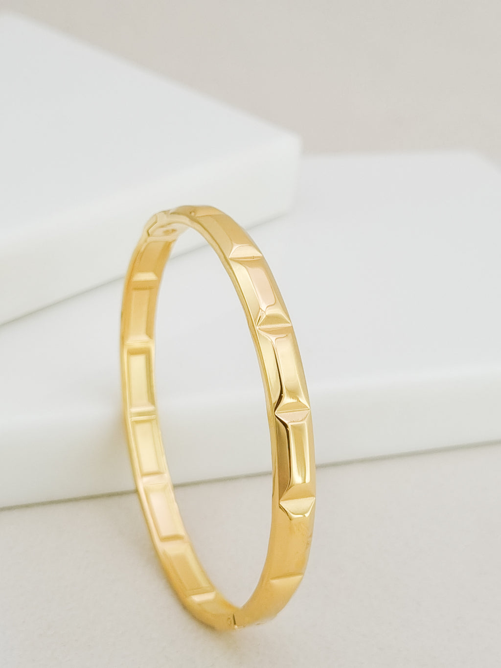Faceted Block Side Lock Cuff Bracelet
