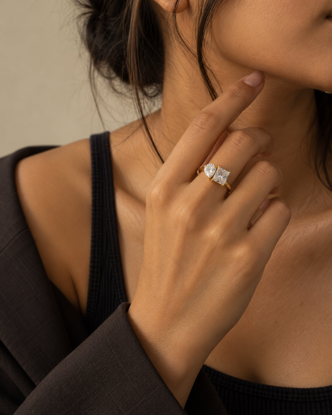 Toi et Moi CZ Princess and Pear Ring
