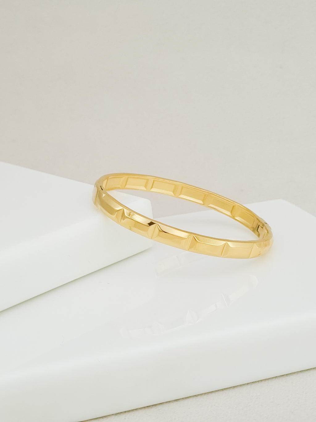 Faceted Block Side Lock Cuff Bracelet
