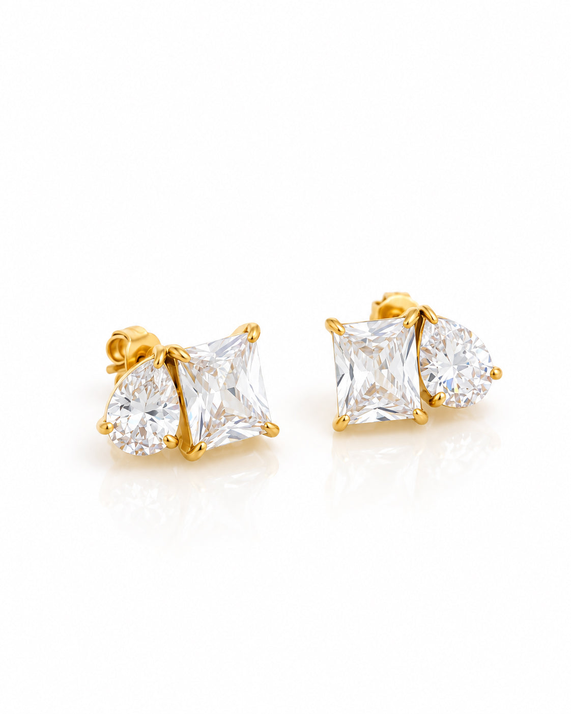 Toi et Moi CZ Princess and Round Studs