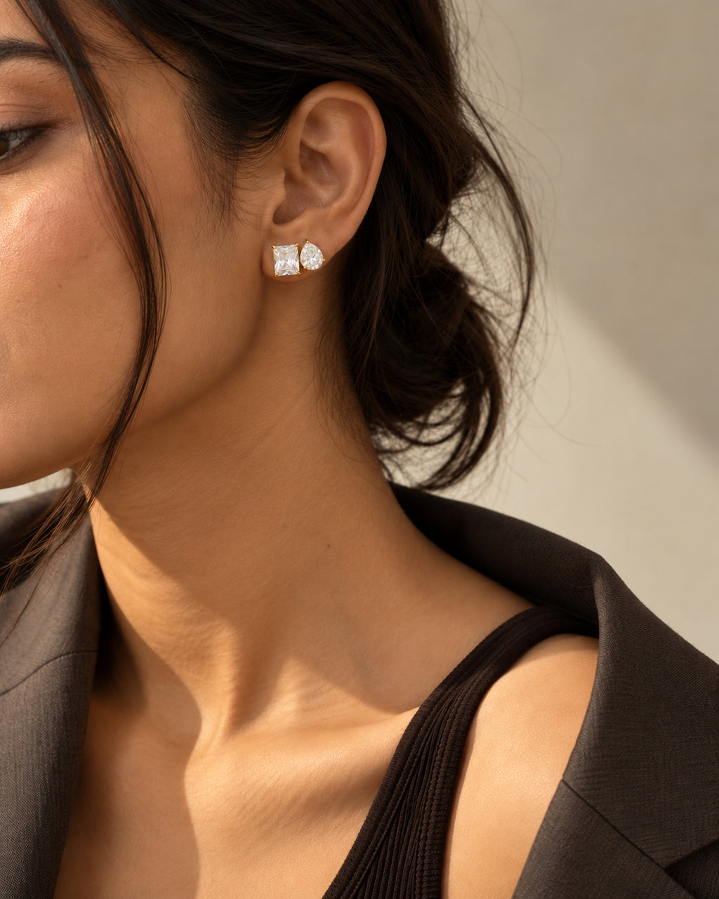 Toi et Moi CZ Princess and Round Studs