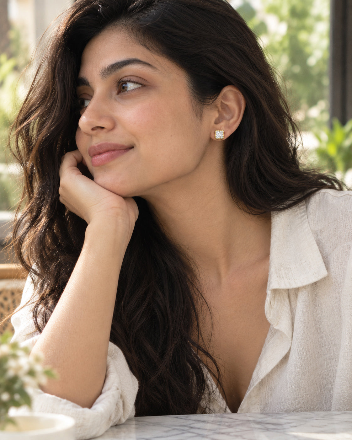 Clover CZ Bezel Stud Earrings