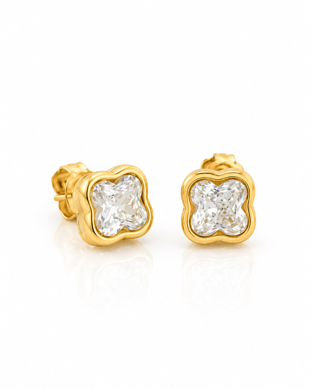 Clover CZ Bezel Stud Earrings