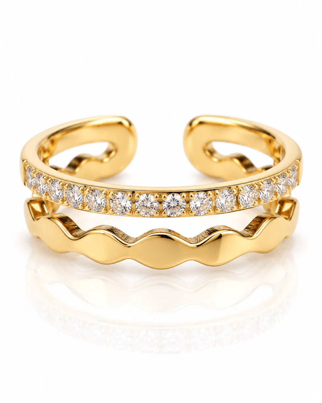 Double Band Wave & Pavé Open Ring