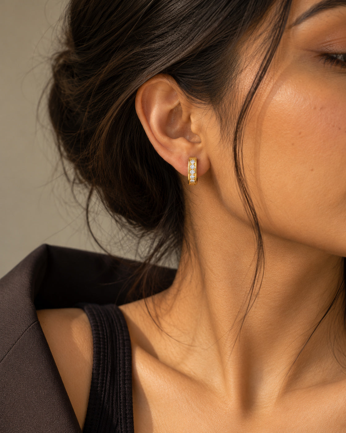 Channel Set CZ Huggie Hoop Earrings