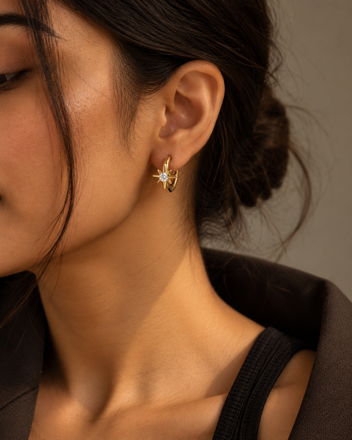 North Star CZ Huggie Hoop Earrings