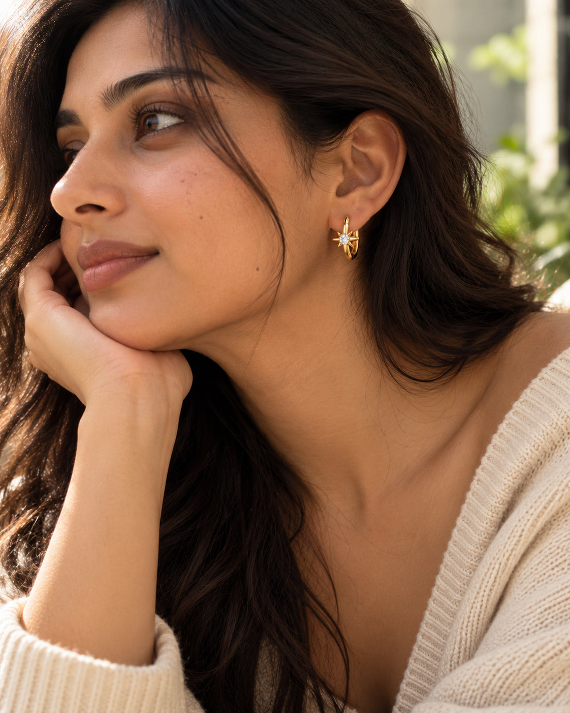 North Star CZ Huggie Hoop Earrings