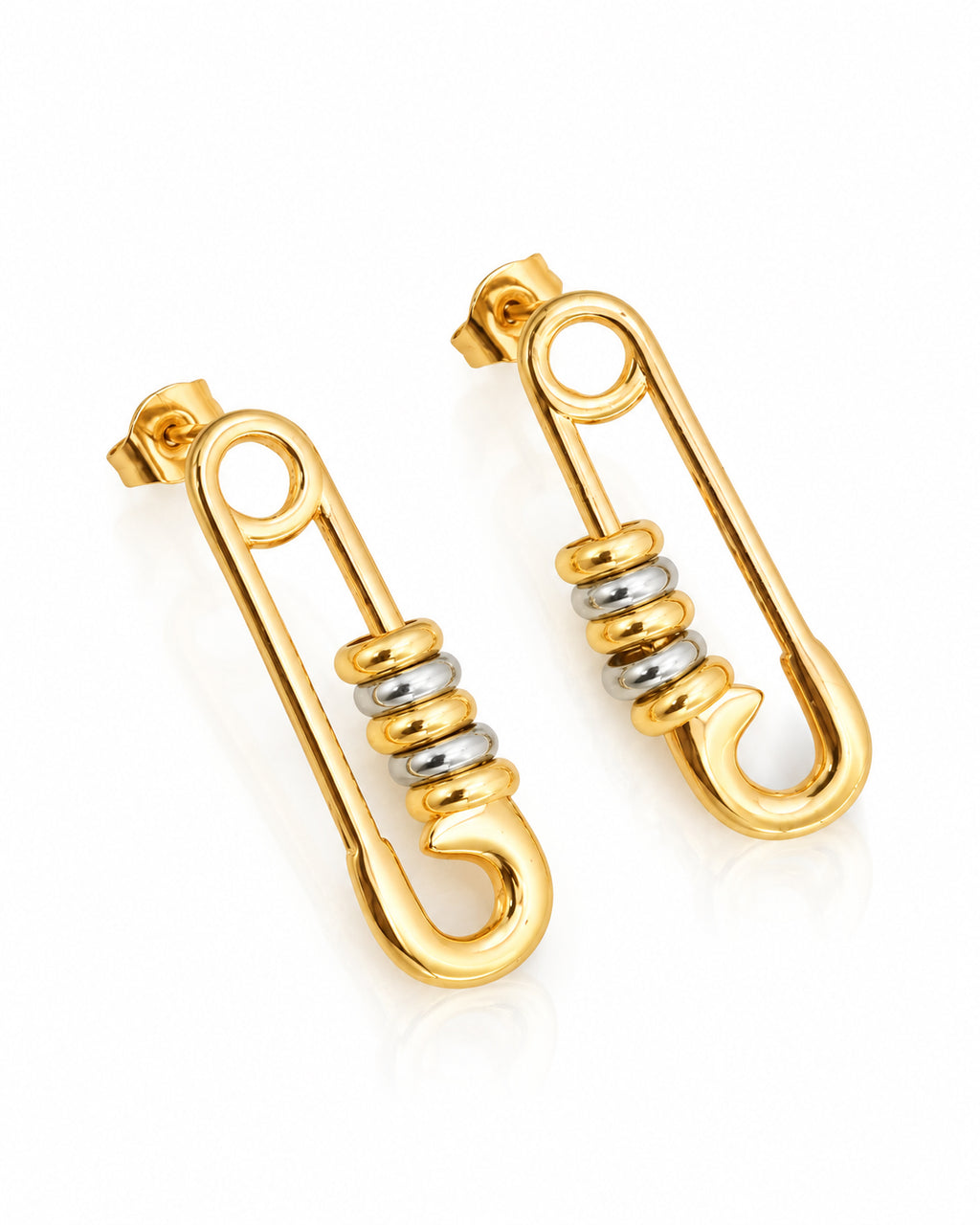 Safety Pin Two-Tone Drop Earrings